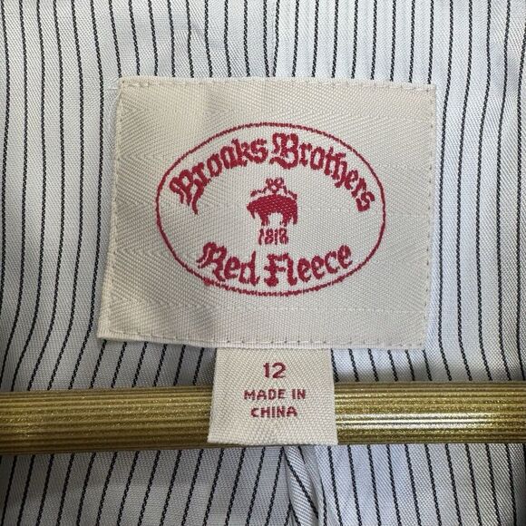 Brooks Brothers Red Fleece Wool Blazer Jacket Size 12 Houndstooth Gold Buttons - Picture 8 of 12